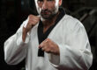 a black belt in fighting stance