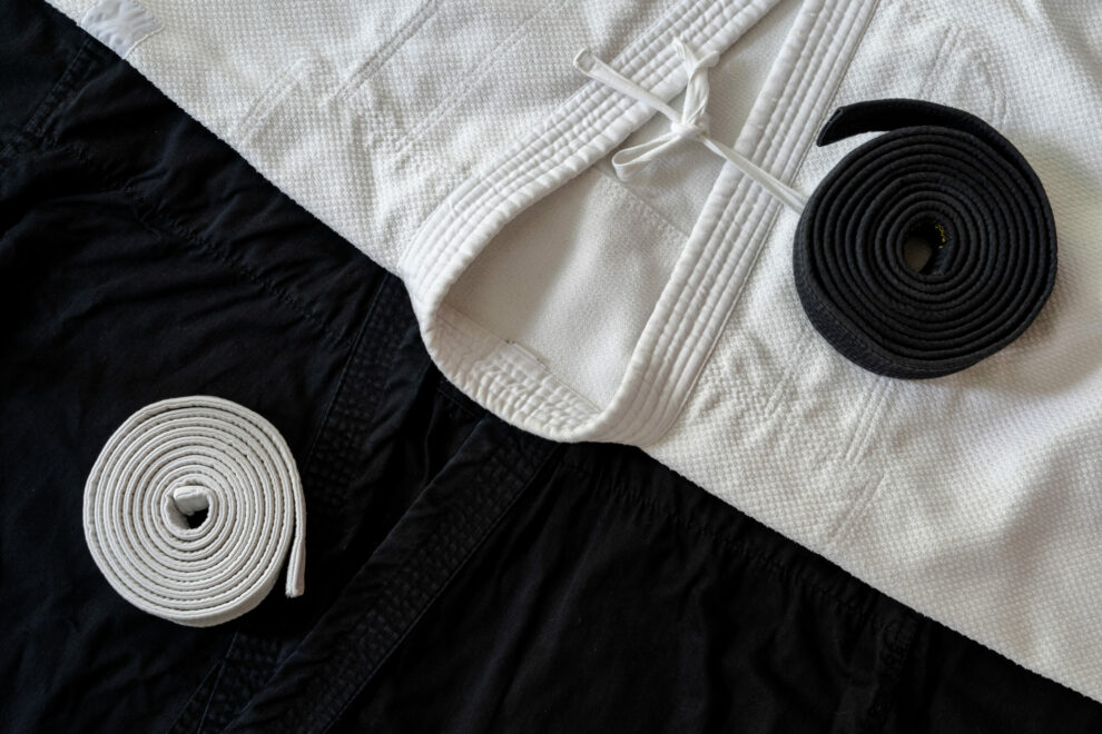 black and white belts on a dobok